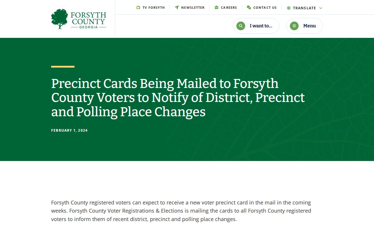 Forsyth County voter registration precinct card update