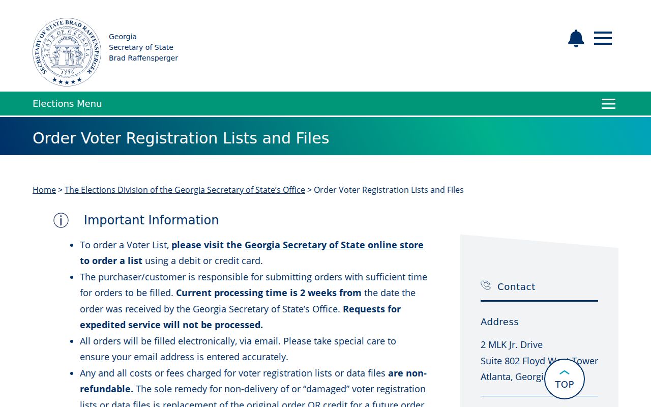 Forsyth County voter registration list ordering rules from Georgia